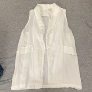 Long white see-through sleeveless button top